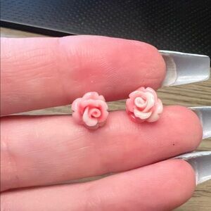 Carved Pink Conch Rose Studs